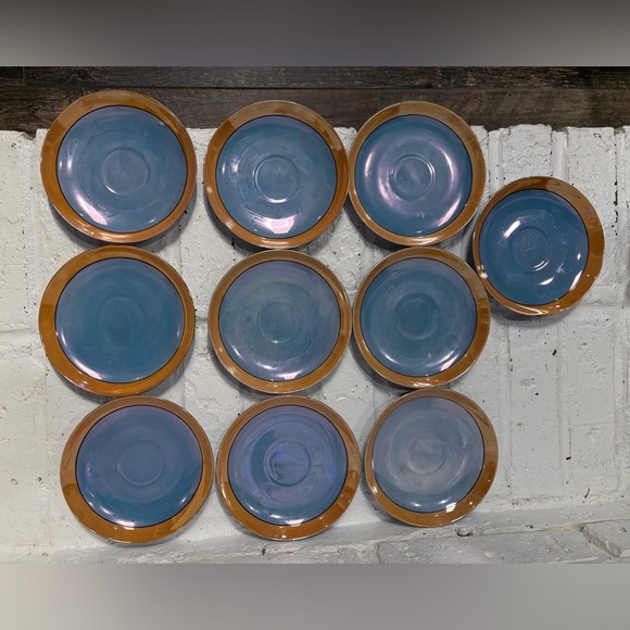 10 Vintage Meito China Hand painted Iridescent blue porcelain tea cups w/Saucers - Picture 7 of 11